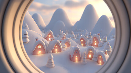 Cozy christmas scene in snowy village beautiful winter landscape gentle evening light serene atmosphere
