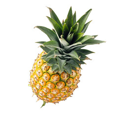 A Ripe Yellow Pineapple with Green Leaves on a Transparent Background Isolated Healthy Tropical Fruit