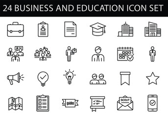 Set of 24 business and education line icon for presentation, website, application, or infographic design