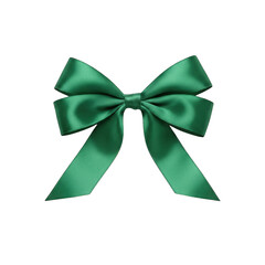 A Single Emerald Green Glitter Bow Accent Isolated on Black Background with Silk Texture and Realistic Detail in Studio Lighting