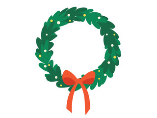 Christmas wreath with bow, coniferous flower bouquet