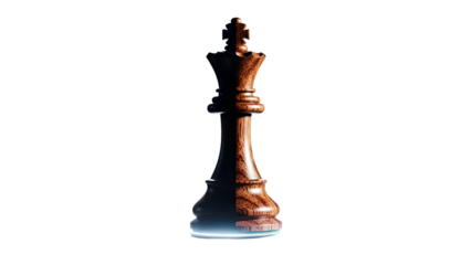 Elegant wooden chess king piece illuminated against a dark background