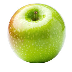 A Single Green Apple With a Leaf and Stem Isolated on a Transparent Background With Soft Studio Lighting Highlighting Its Vibrant Color and Texture