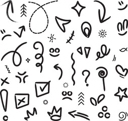 doodle vector hand drawn sketch elements, doodle vector decorative sketch icons