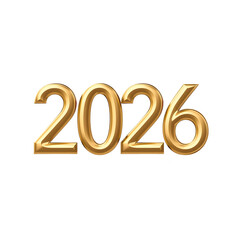 Golden 2026 New Year 3D Number Design Isolated on White
