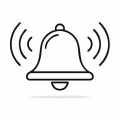 Fototapeta premium Line Art Bell Icon with Sound Waves and Shadow on White notification alert
