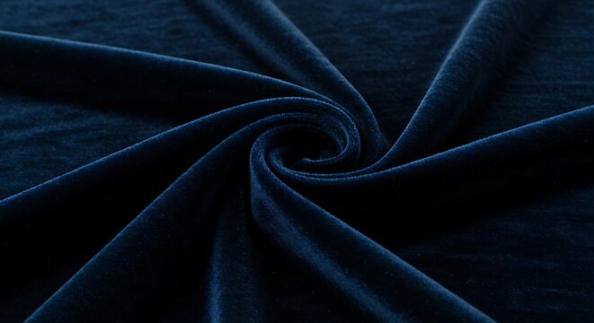 Luxurious deep blue velvet fabric with elegant folds and soft texture, perfect for backgrounds and textile design