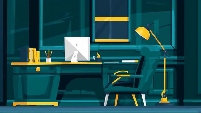 Modern Home Office Setup with Computer and Chair.