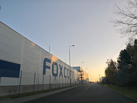 Kolin,Czech republic-November 4 2025:Foxconn company, big technology company and employer in this region,huge production plant factory and logistics center warehouse	
