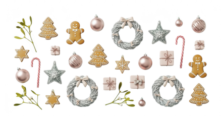 Christmas garland with ornaments, candy canes and gold stars