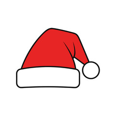 Simple Red Santa Claus Hat Icon with White Pom Pom