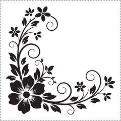 Set of Two Elegant Black and White Floral Corner Ornaments