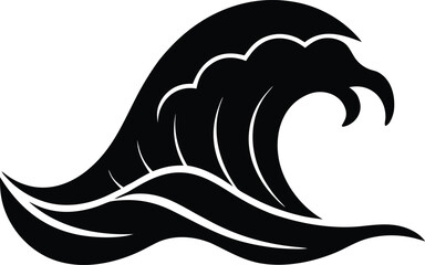 Naklejka premium Dynamic Black Ocean Wave Silhouette