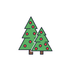 Fototapeta premium Two Christmas Trees with Red Ornaments Flat Color Illustration