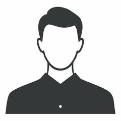Dark Gray Silhouette Icon of a Man's Head and Shoulders with a Collared Shirt and Button vector illustration