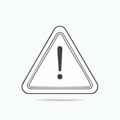 Black Filled Exclamation Mark Inside Outline Triangle Warning Symbol with Shadow on White Background