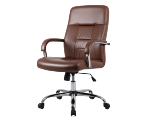 High-end office chair with premium leather texture and adjustable armrests, isolated on a transparent background, PNG