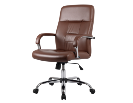 High-end office chair with premium leather texture and adjustable armrests, isolated on a transparent background, PNG - Powered by Adobe