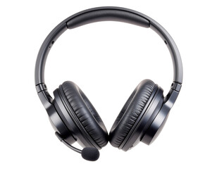 Fototapeta premium Ultra-realistic office headset with microphone for customer support or remote work, isolated on a transparent background, PNG