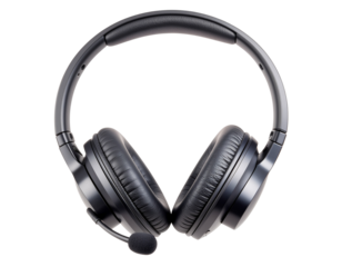 Ultra-realistic office headset with microphone for customer support or remote work, isolated on a transparent background, PNG
