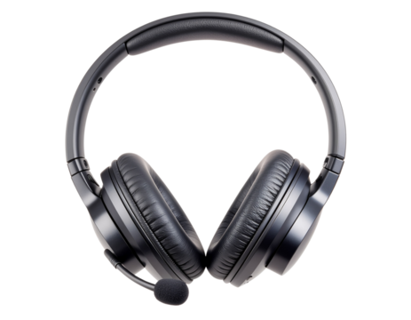 Ultra-realistic office headset with microphone for customer support or remote work, isolated on a transparent background, PNG