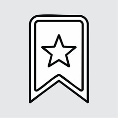 Simple Black Outline Icon of a Bookmark Banner with a Star on a Light Gray Background vector illustration