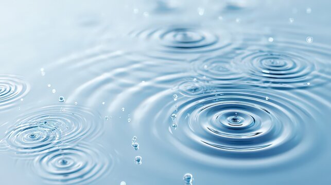 Abstract Water Ripple Texture with Soft Blue Hue Concentric Circles Forming on the Still Water Surface Creating Mesmerizing Patterns with Reflected Light