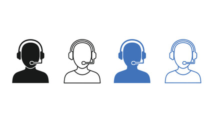 Call Center Agent Icons Set. Customer Support Operator with Headset Symbol Vector Illustration.