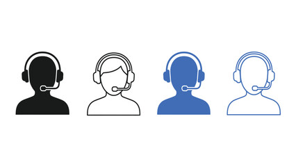 Call Center Agent with Headset Icon Set. Customer Support Representative Symbols Vector Illustration
