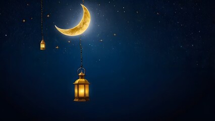 Fototapeta premium Crescent Moon & Single Lantern Night Sky