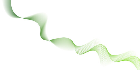 Abstract background, wavy abstract green lines in wave shape, Futuristic tech background with Curved wavy line. Vector illustration of soft dynamic swoosh, green wave flowing on white background. 