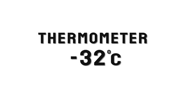  -32 Degree Celsius. Thermometer temperature counting animation.