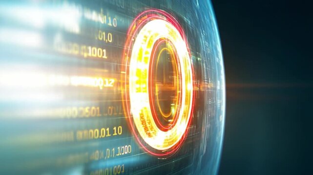 Digital Pulse: An abstract representation of technological advancement, showcasing an illuminating orb at the center, pulsating with energy and surrounded by binary code.