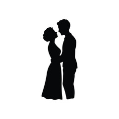 Full Body Romantic Wedding Couple Embracing Silhouette Vector Icon