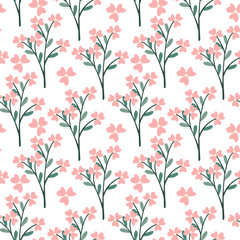spring floral pattern with pink leaves and flowers