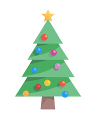 Decorated Christmas tree with ornaments on white