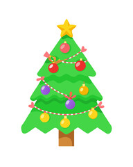 Obraz premium Bright Christmas tree with baubles and star on top