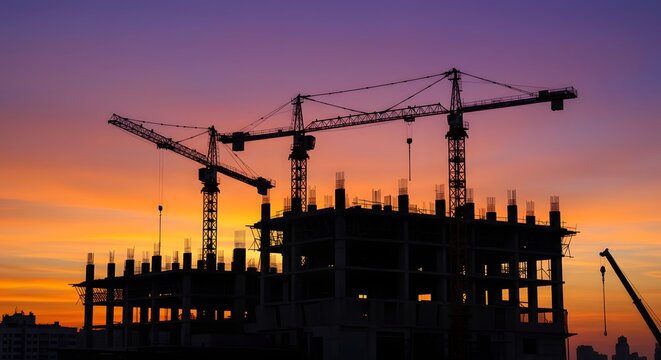 High-Rise Building Framework Against Sunset