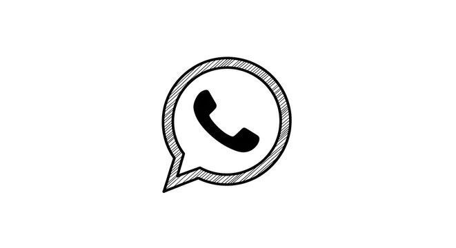 Hand drawn phone icon inside a speech bubble communication concept