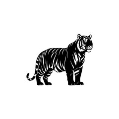 Striking Silhouette Majestic Tiger in Black and White, Nature's Beauty in Icon Form