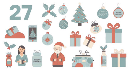 Large Christmas icon set with trees, wreaths, gifts, cookies, and seasonal objects