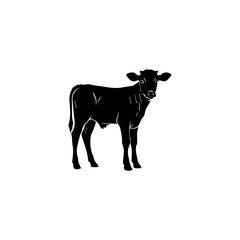 Simple Black and White Calf Silhouette for Design Elements and Farm-Related Projects