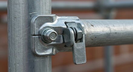 Metal Scaffold Joint and Fasteners Close-Up