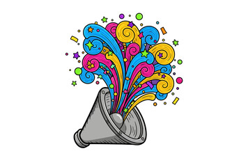 Colorful explosion from a retro megaphone