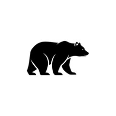 Black silhouette of a bear walking on a white background, isolated