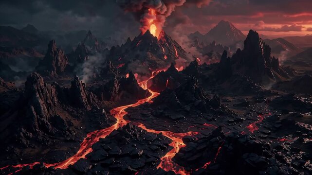 Volcano Eruption, Lava Flow Dramatic Landscape, Volcanic Activity