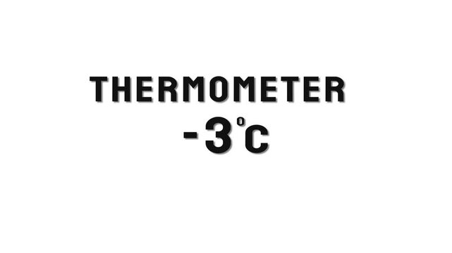  -3 Degree Celsius. Thermometer temperature counting animation.