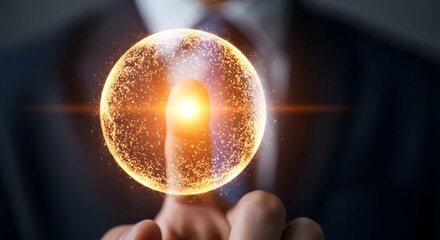 Businessman holding glowing orb representing innovation technology and future concepts