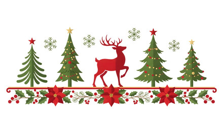 Festive christmas scene with deer trees and garland on black background