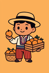 Chibi Guatemalan Farmer Selling Oranges